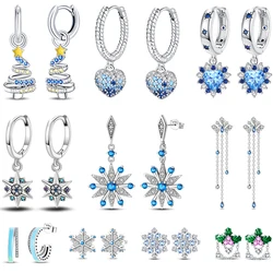 Women's 925 Sterling Silver Snowflake Christmas Sparkling Zircon Winter Earrings Fit For Engagement Parties Exquisite Jewelry
