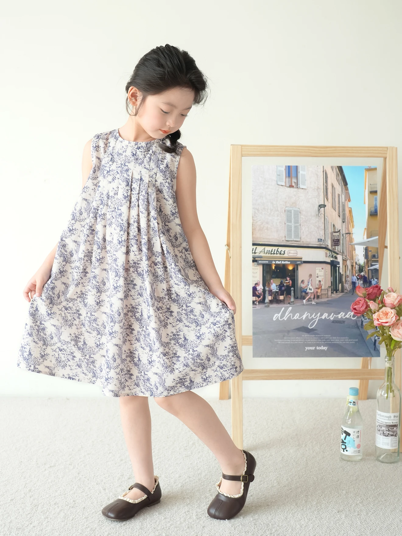 Girls dress 2024 summer new children\'s Mori floral princess dress baby sleeveless undershirt skirt