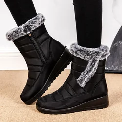 Faux Fur Waterproof Snow Boots Women 2024 Trend Non Slip Winter Ankle Boots Woman Warm Thicken Plush Couples Cotton Padded Shoes