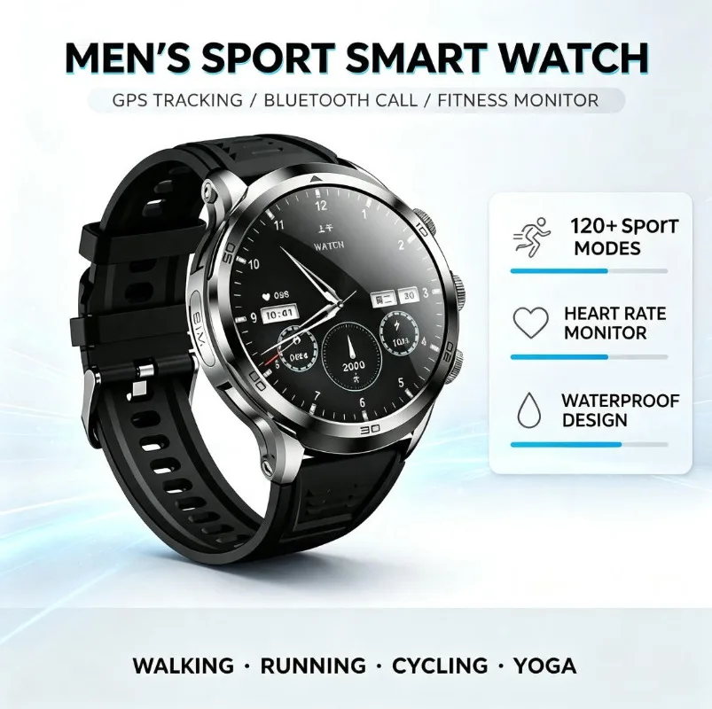 H19 Unisex Smart Watch 1.95'' HD Screen Bluetooth Calling GPS Heart Rate Monitor Fitness Sports Wristwatch