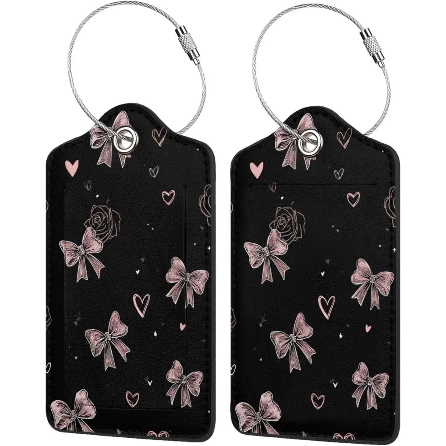 Étiquette de bagage florale en cuir avec nœud pour la saint-valentin, avec boucle en acier inoxydable, pour valises de voyage