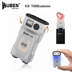 WUBEN X3 다기능 EDC 손전등 700루멘 휴대용 야외 방수 무선 충전 LED 토치(자기 꼬리 포함)