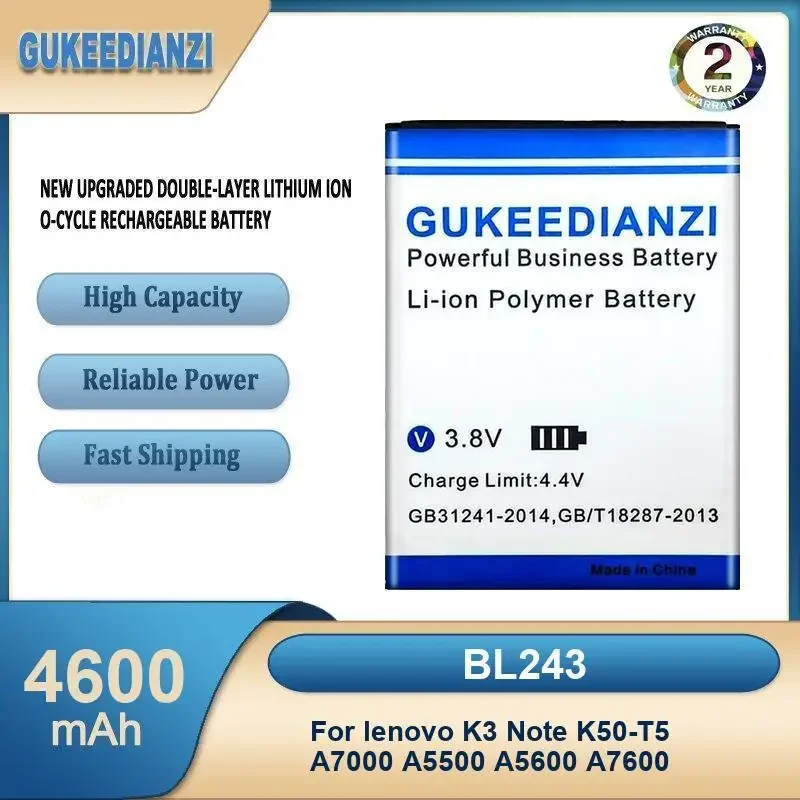 

BL243 4600 мАч аккумулятор для мобильного телефона большой емкости для lenovo K3 Note K50-T5 A7000 A5500 A5600 A7600