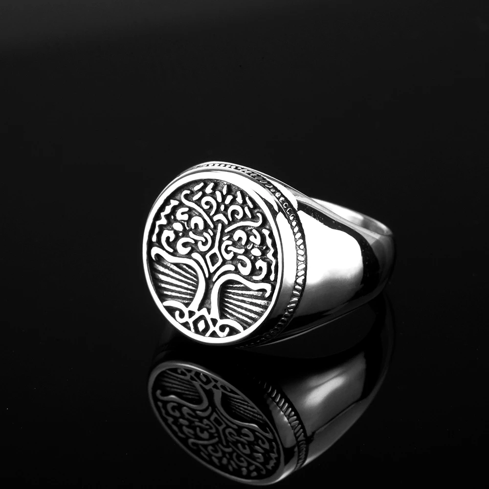 Vintage Nordic Mythology Celtic Knot Tree of Life Stainless Steel Ring Men\'s Handicrafts Factory Spot Wholesale