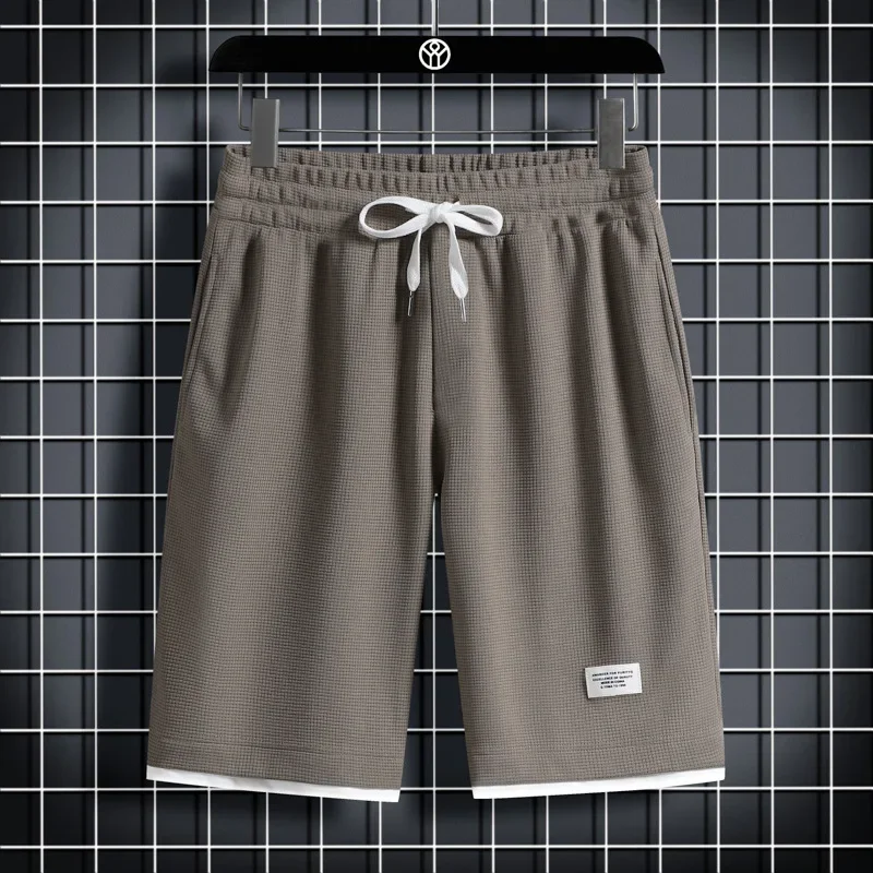 2026 Summer Waffle Shorts Men's Fashion Versatile Outwear Fashion Simple Youth Lace Up Thin Quick Drying Breathable Shorts
