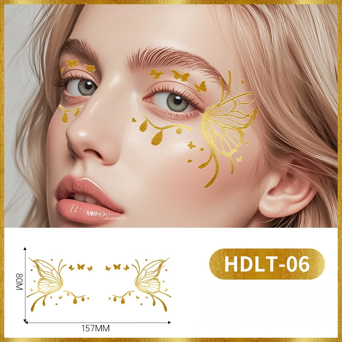 6 Sheets Gold Glitter Butterfly Eye Temporary Tattoo Stickers Waterproof Face Body Art for Party Festival Makeup Decoration Gift view 2