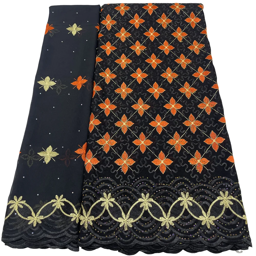

2025 Newest Black 5+2 Yards Design Swiss Voile Lace Fabric Nigerian Cotton Dry Lace With Stones For Sewing Women Evening Party