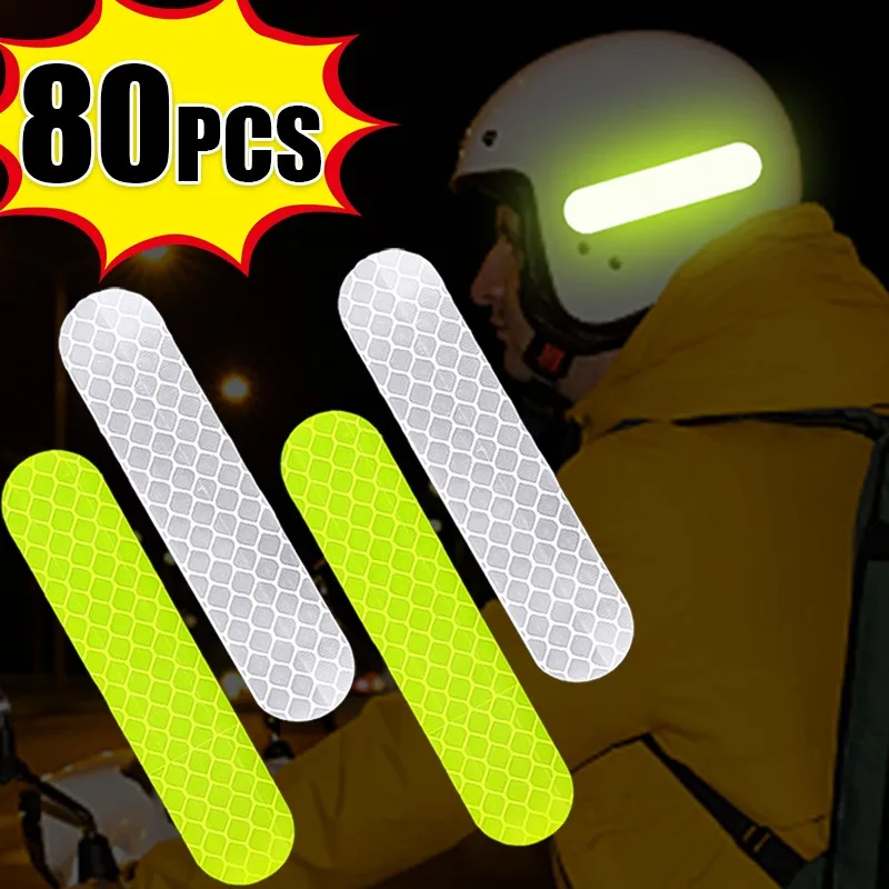80-10 szt. Ostrzeżenie o bezpieczeństwie kasku odblaskowe naklejki pasek wodoodporna taśma odblaskowa o wysokiej widoczności do nocnej jazdy samochodem spacerowym