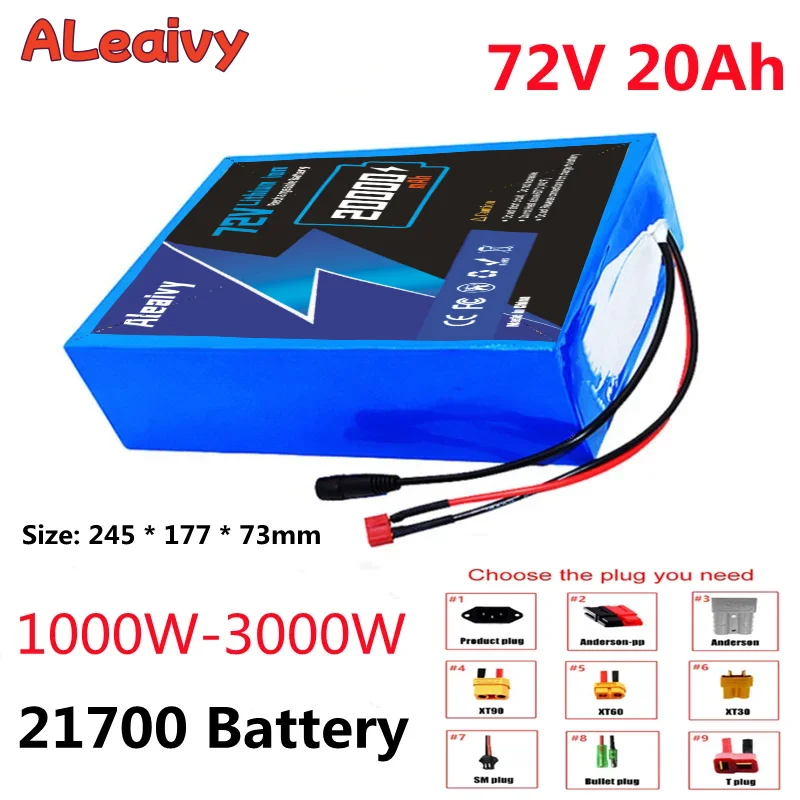 NEW ALeaivy 72V 20Ah 21700 Battery Pack 20S4P 84V - BMS 2000W /Scooter/Motorcycle + 3A Fast Charger