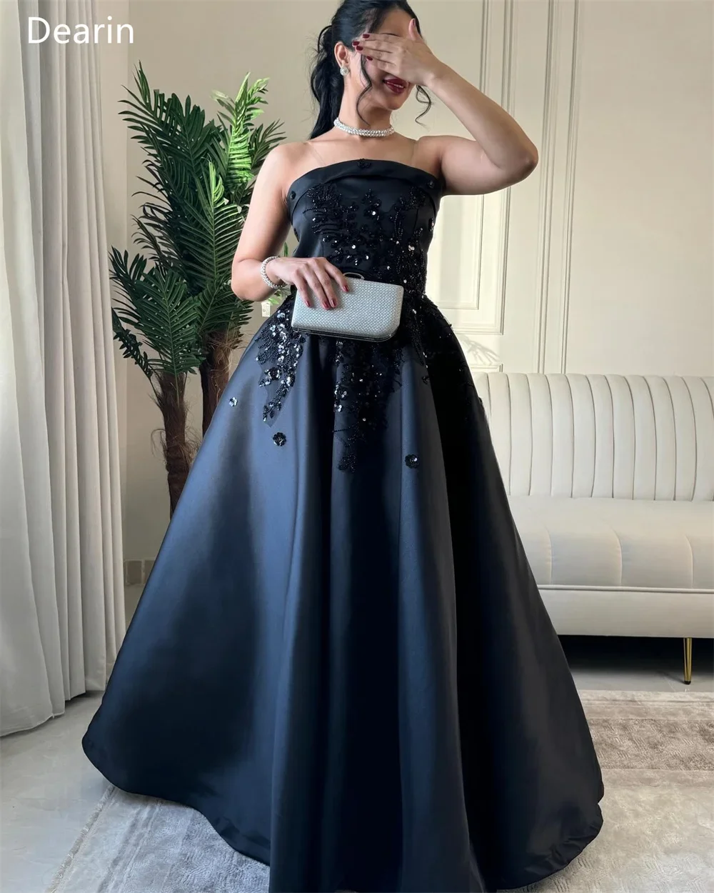 Saudi Arabia Dearin Spaghetti Strap Ball Floor Length Skirts Draped Sequin Sleeveless Applique Bespoke Occasion Dresses Prom Dre