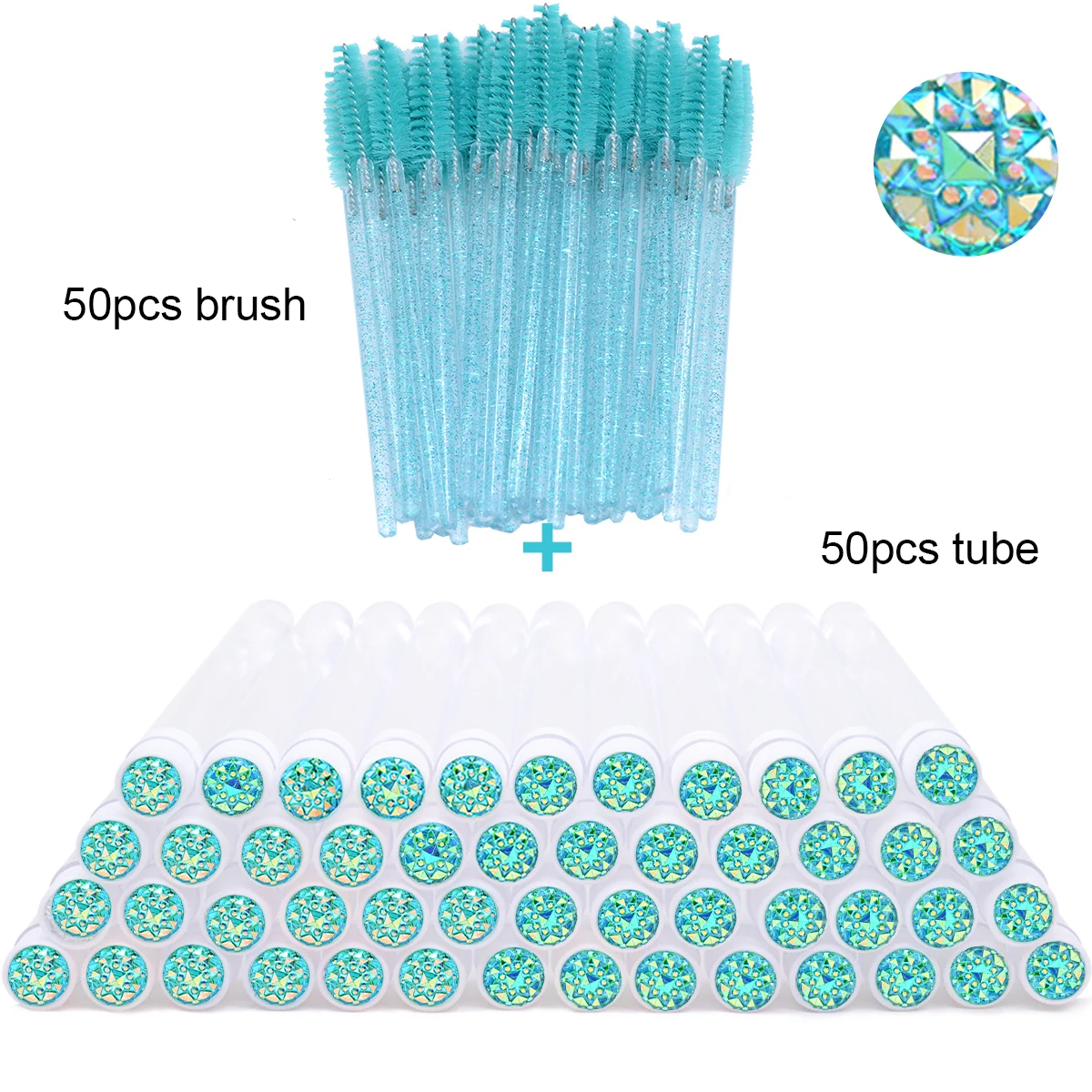 50Pcs Eyelash Brush Tubes With Crystal Lash Mascara Wands Eyebrow Comb Spoolies Container Lash Brush Applicators Makeup Tools