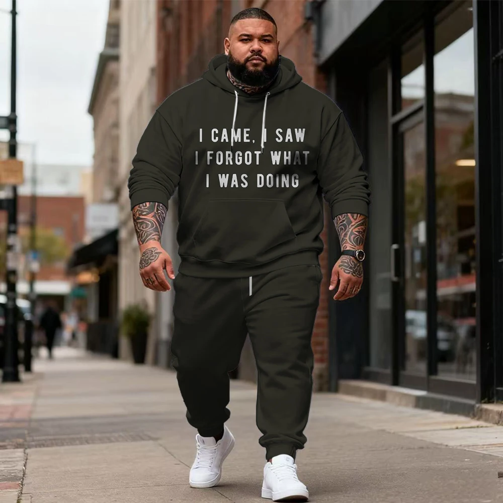 

Мужская толстовка с капюшоном больших размеров S-9xl из двух предметов с забавными надписями — мягкая ткань, теплая, модная текстовая деталь