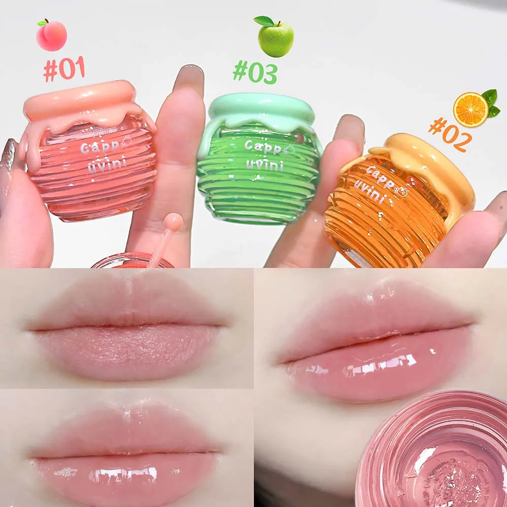 CAPPUVINI Honey Jar Lip Mask Moisturizing Repair Dry Lip Overnight Care Hydrating Fruit Lip Balm Reduce Lip Lines Cute Lip Care