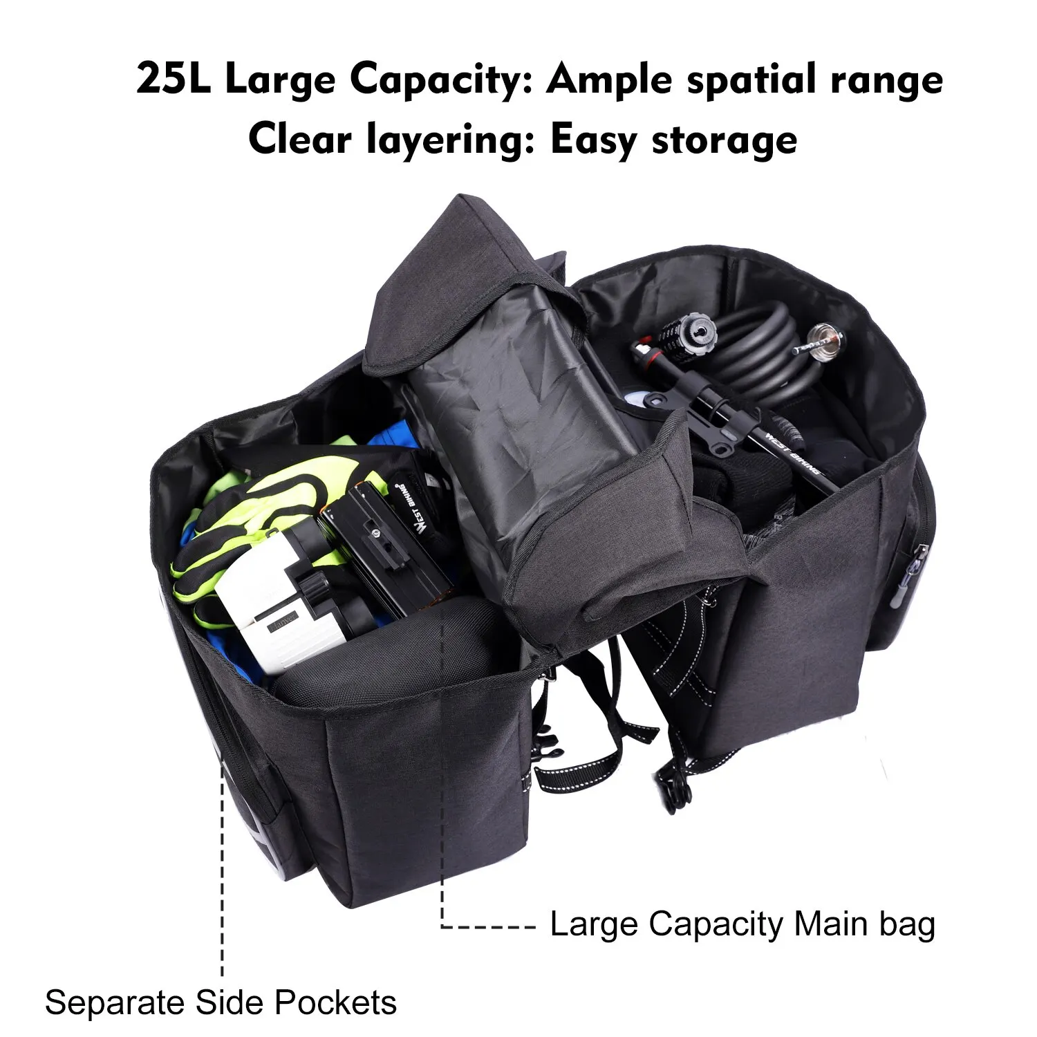 WEST BIKING Bicycle Rear Seat Bag 25L Large Capacity Outdoor Luggage Carrier Bags Cycling MTB Road Bike Trunk Double Pannier Bag