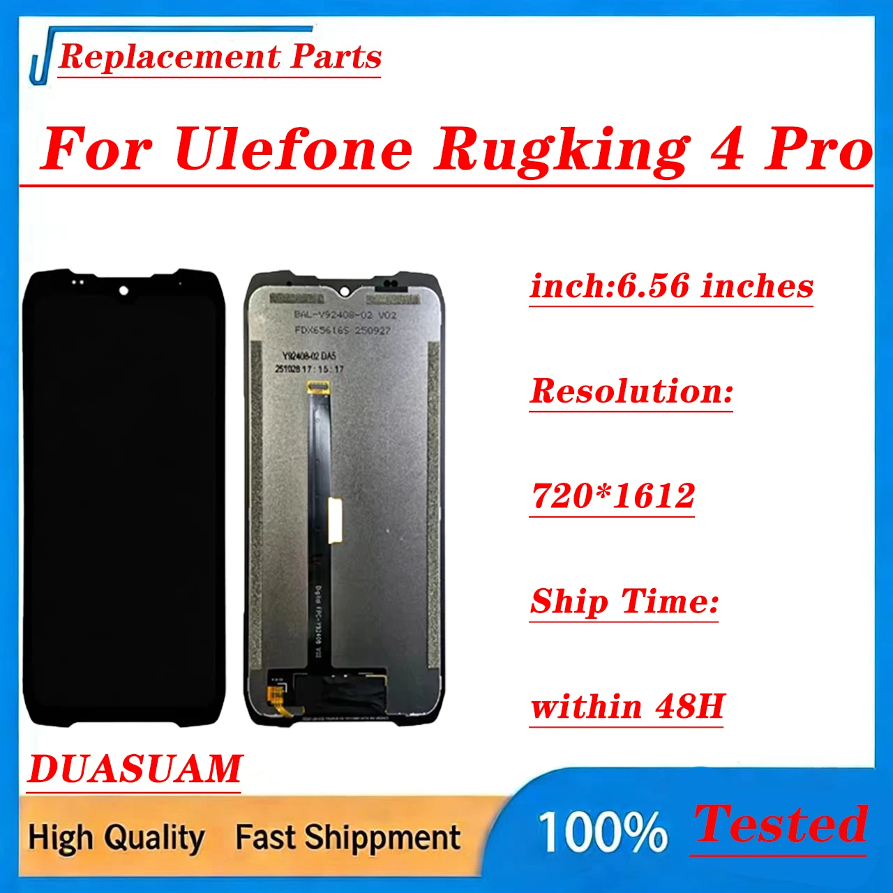 For Ulefone Rugking 4 Pro LCD Touch Screen Assembly 6.56 Inch HD+ Digitizer Full Test Replacement Repair Parts