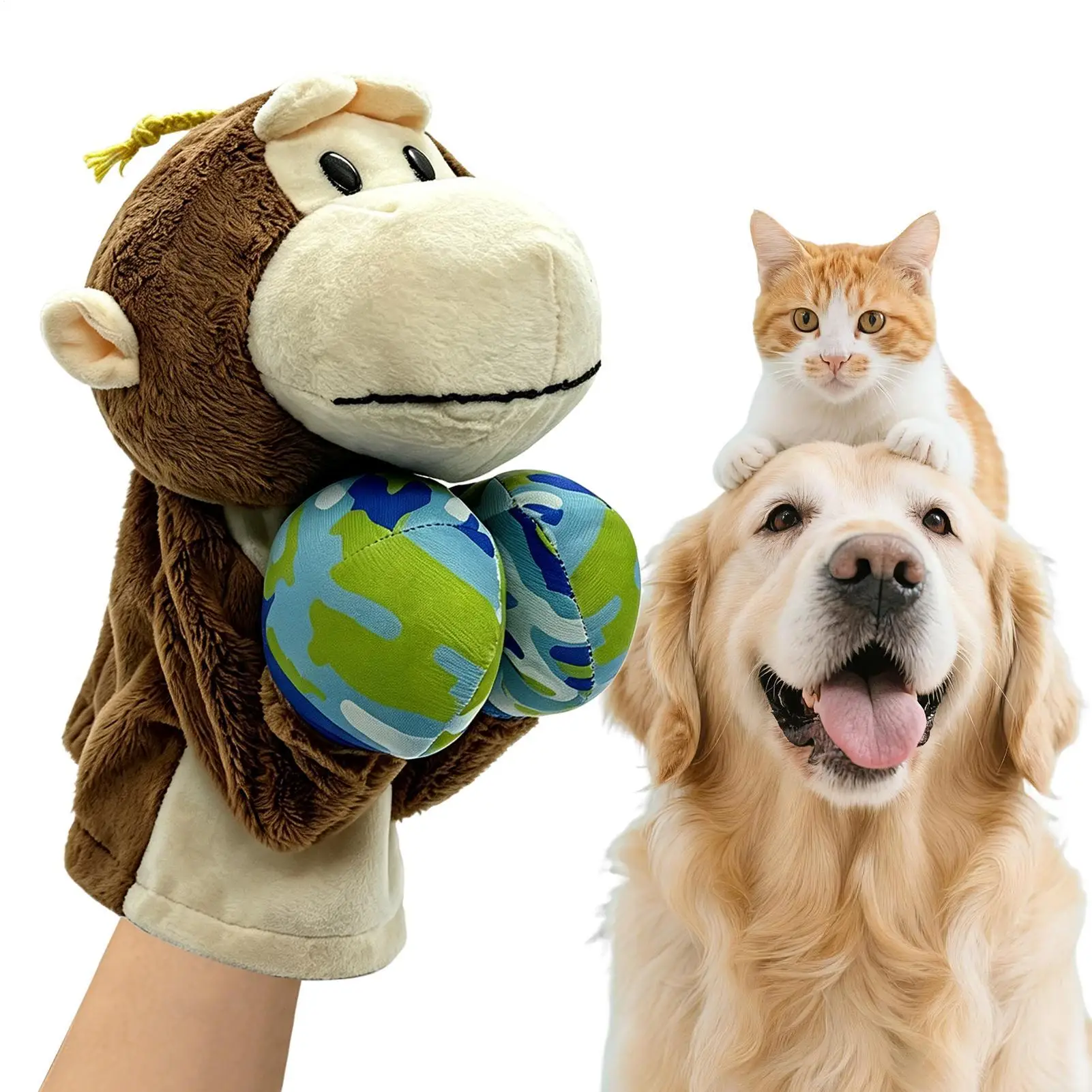 Cat Wrestling Puppet With Sound Monkey Funny Interactive Soft Stuffed Animals Dog Boxing Play Punching Gloves For Puppy Kitten