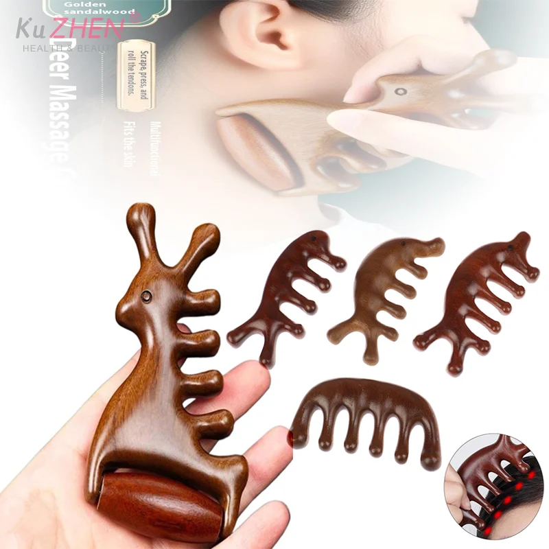 1PC Wooden Massage Comb Head Meridian Scalp Comb Face Eye Shoulder Neck Scraping Treatment Hair Loss Anti-Static Wide Tooth Comb