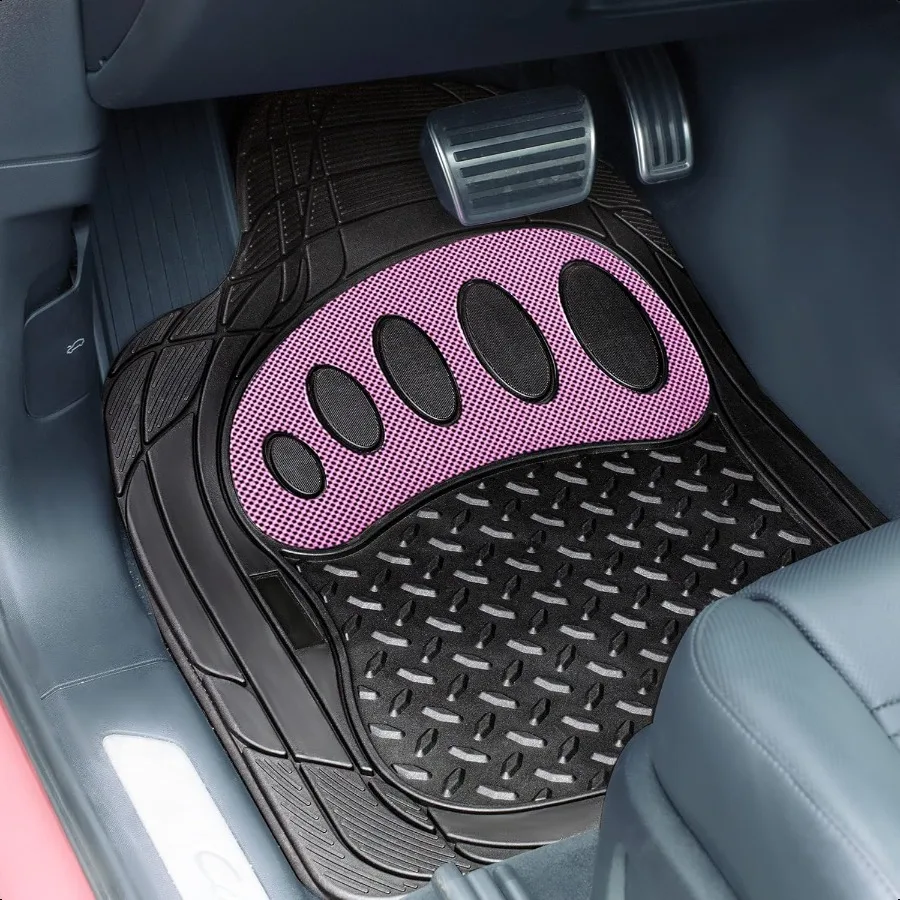 Auto Rubber Mats HeavyDuty Universal Fit Full Set Climaproof Trimmable for Sedan SUV Truck Mats Footprint Dresign Pink