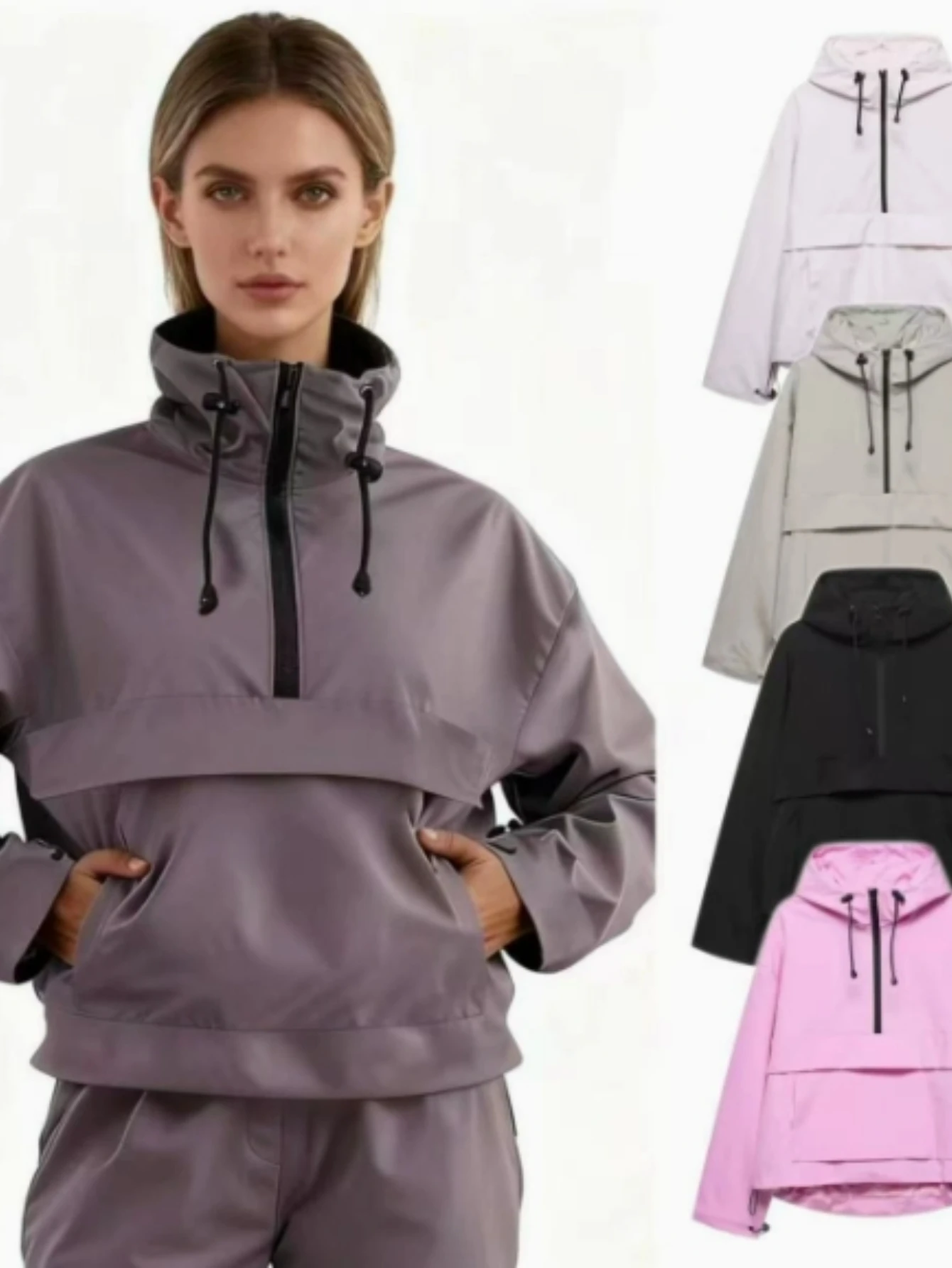 

Женская однотонная ветрозащитная дышащая куртка на молнии с длинными рукавами, модная повседневная свободная куртка с капюшоном для уличной моды