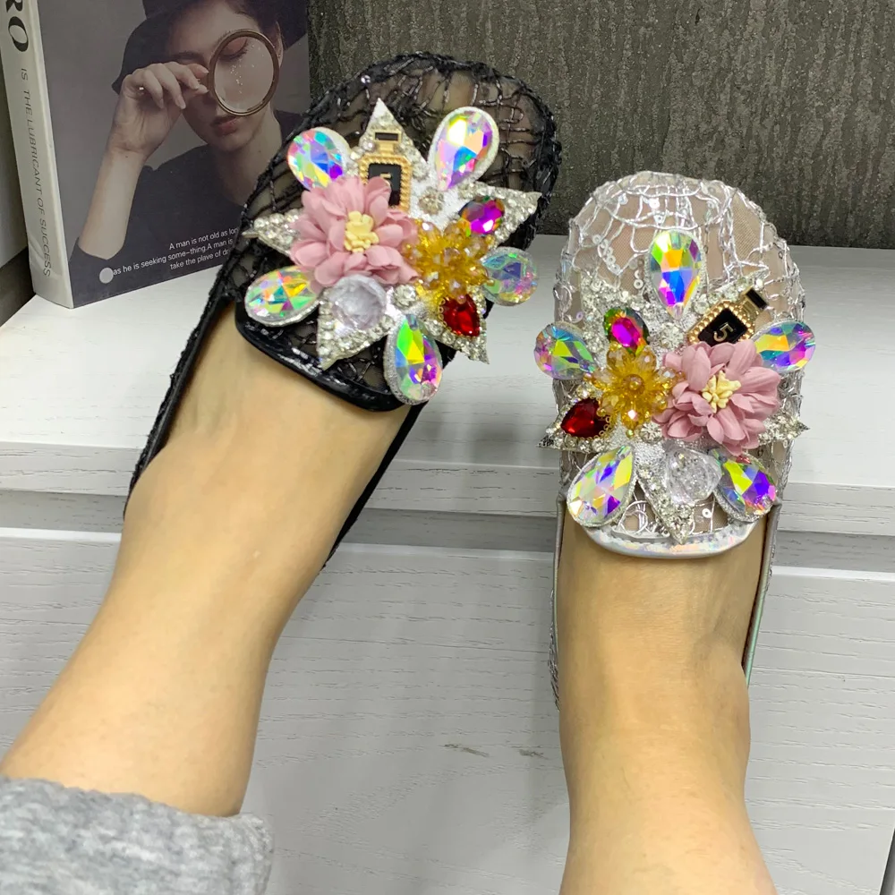 Letnie damskie buty koronkowe kwiaty modne sandały damskie oddychające damskie mokasyny Plus Size kobiety Mullers