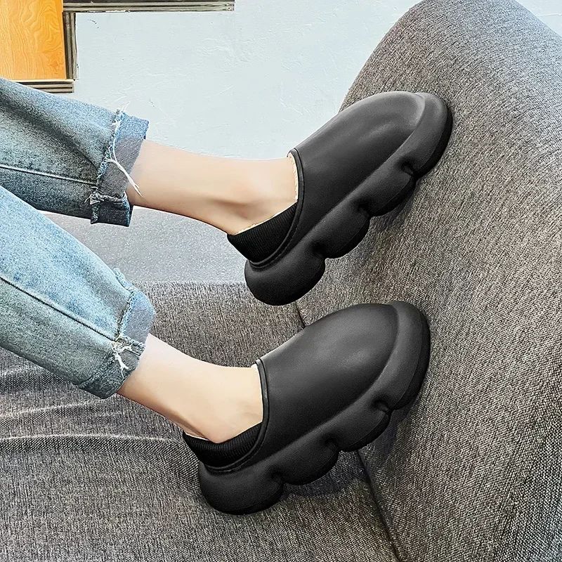 Autumn Winter New Couple Cotton Shoes 2023 Fashion Keep Warm Short Plush Water Proof EVA Platform Slippers for Men Casual Shoes