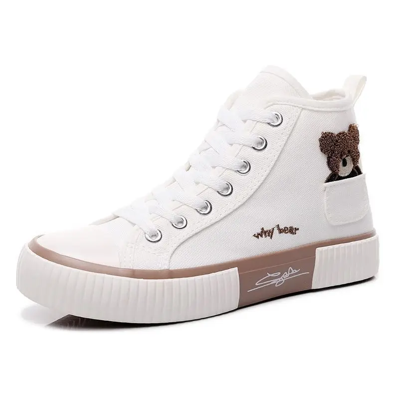 Women Flat Pocket Little Bear High Top Women Instagram Canvas Versatile Board Shoes 2023 New Women Shoes