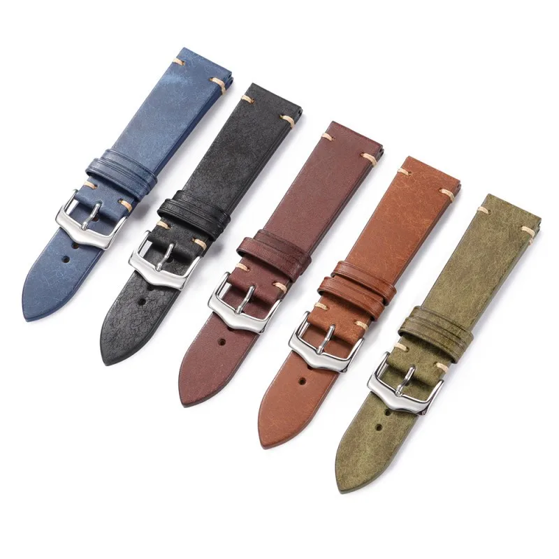 

High Quality Retro Hand Stitched Cowhide Leather Watch Strap for 20mm 22mm Universal Watch Bracelet Accessories with Tool
