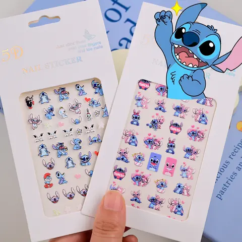 1pcs 5D Embossed Stitch Cartoon Nail Stickers Self Adhesive Stitch&Angel Anime Nail Art Decals Kawaii Manicure Sliders Decora NK
