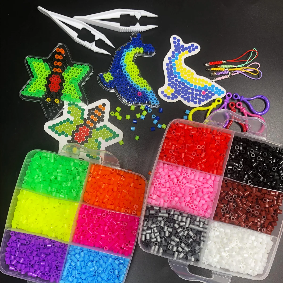 10.000 Stück Hama-Perlen-Bastelset, kreatives DIY-Set mit Aufbewahrungsbox, Stecktafeln, Bügelpapier, Kettenzubehör, buntes Kunsthandwerk