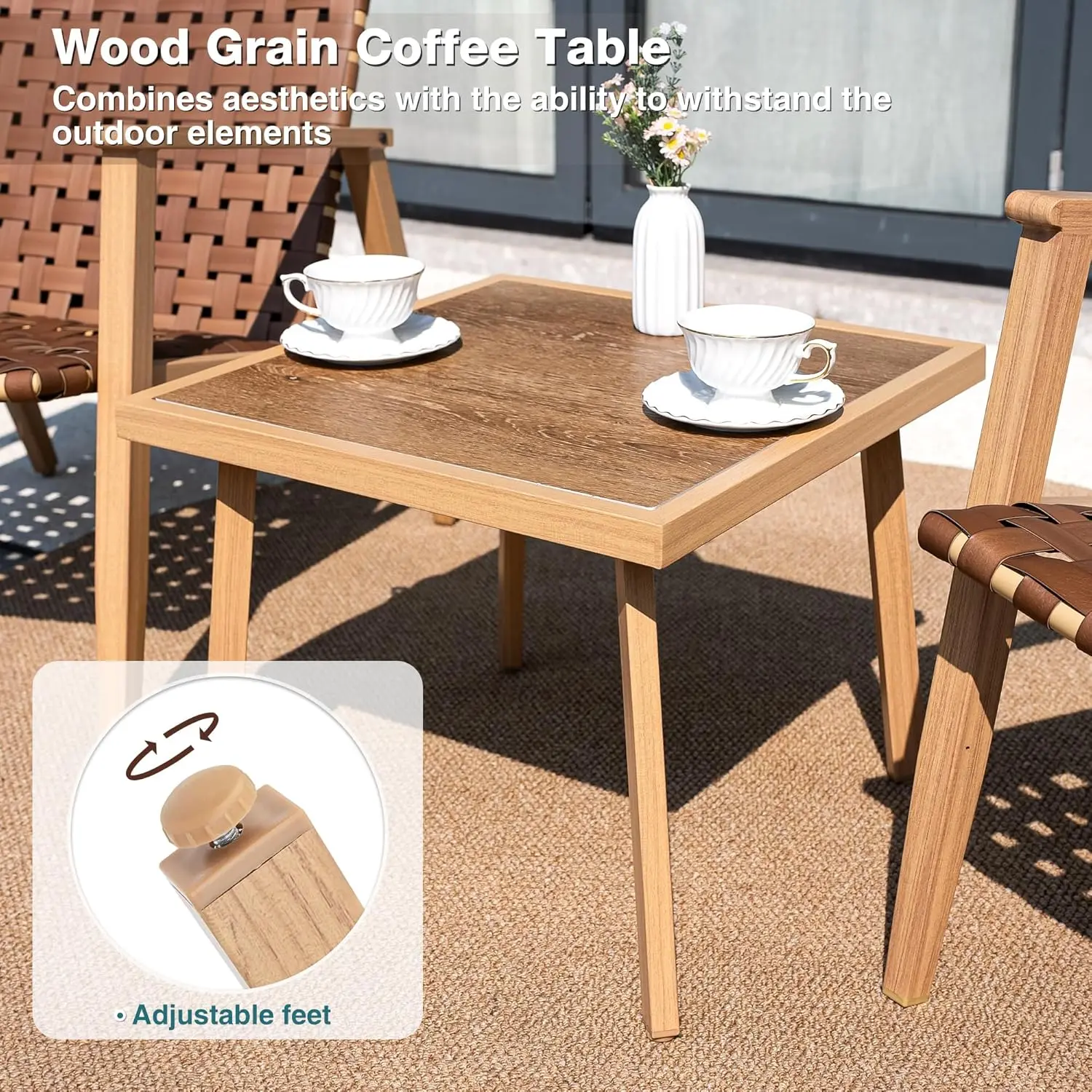 Conjunto de Bistrô para Pátio de 3 Peças, Conjuntos de Cadeiras para Conversação ao Ar Livre com Mesa de Centro, Conjunto de Móveis para Pátio, Varanda e Quintal, Personalizado