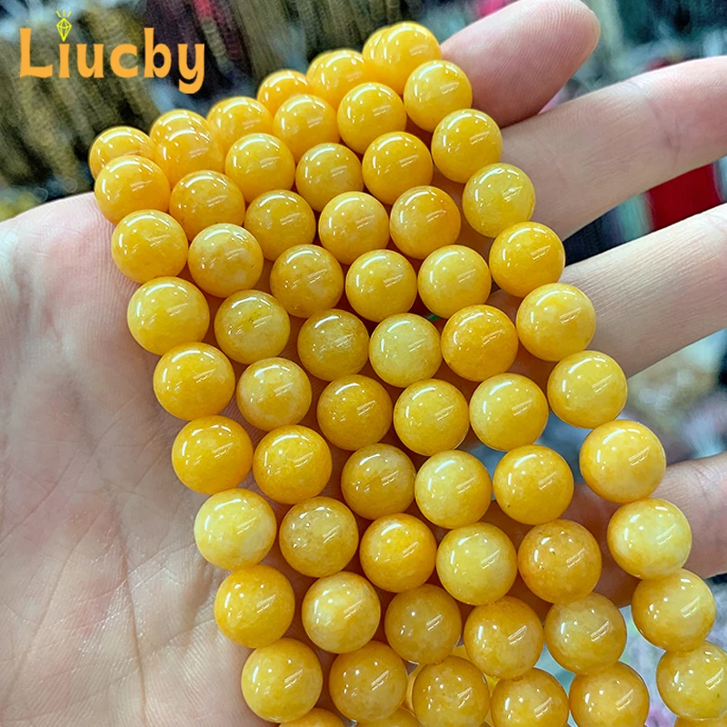 Natural Chinese Yellow jade Stone Handmade Round Beads For Jewelry Making DIY Rings Bracelets Necklace 15\