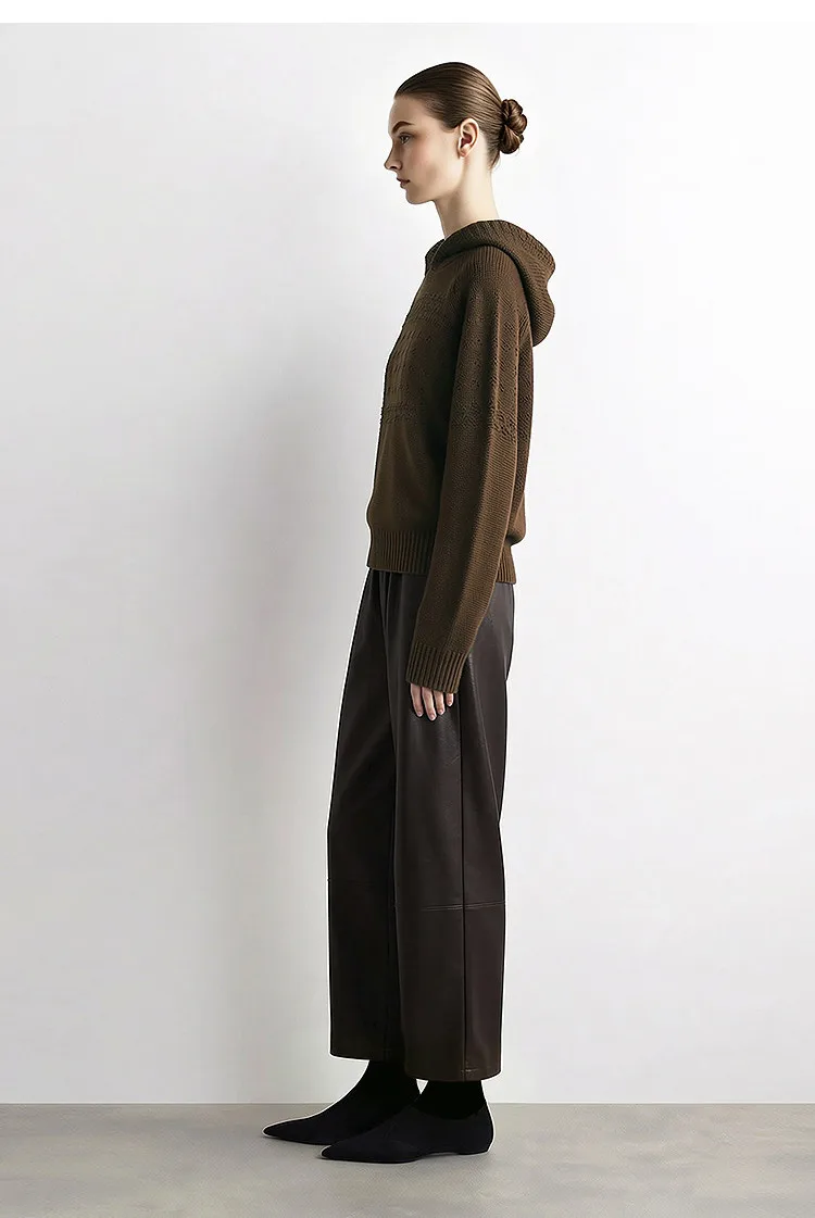 Amii Women Wide Leg Pants Mid Rise Elastic Waist Ankle Length Solid 2026 Autumn Commute Loose Casual Woman PU Trousers 12643003