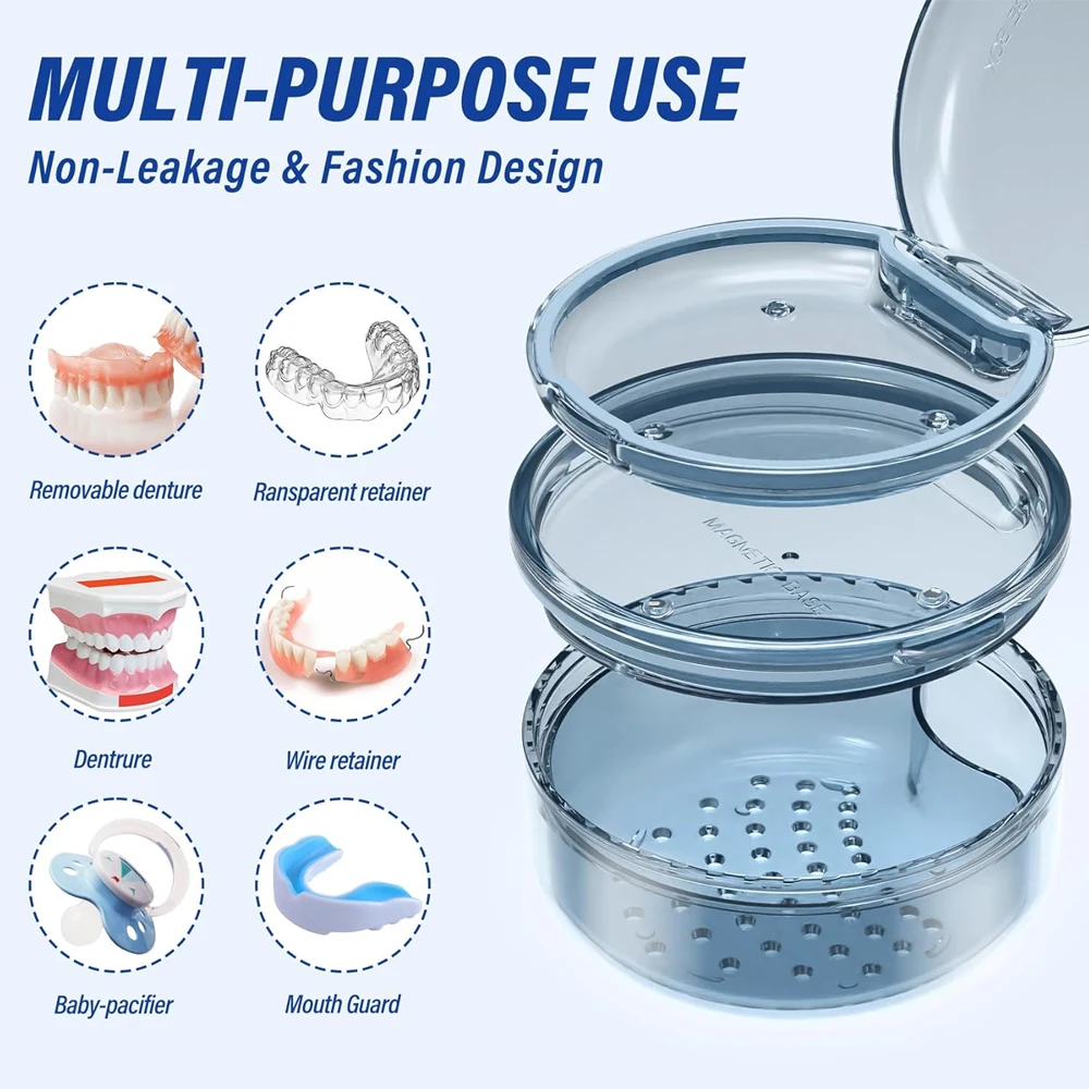 1PCS Retainer case, Denture Bath Cup，Retainer Cleaner Case Box,Night Mouth Guard Case Holder,Storage Soak Container with Drain