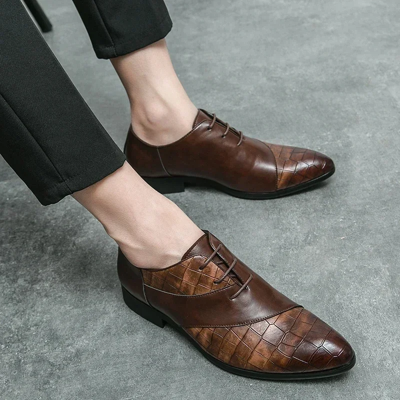 Luksusowe skórzane buty dla mężczyzn Marka Derby Shoes dla mężczyzn Sznurowane męskie buty formalne Ręcznie robione obuwie biznesowe 2024 — zdjęcie 3