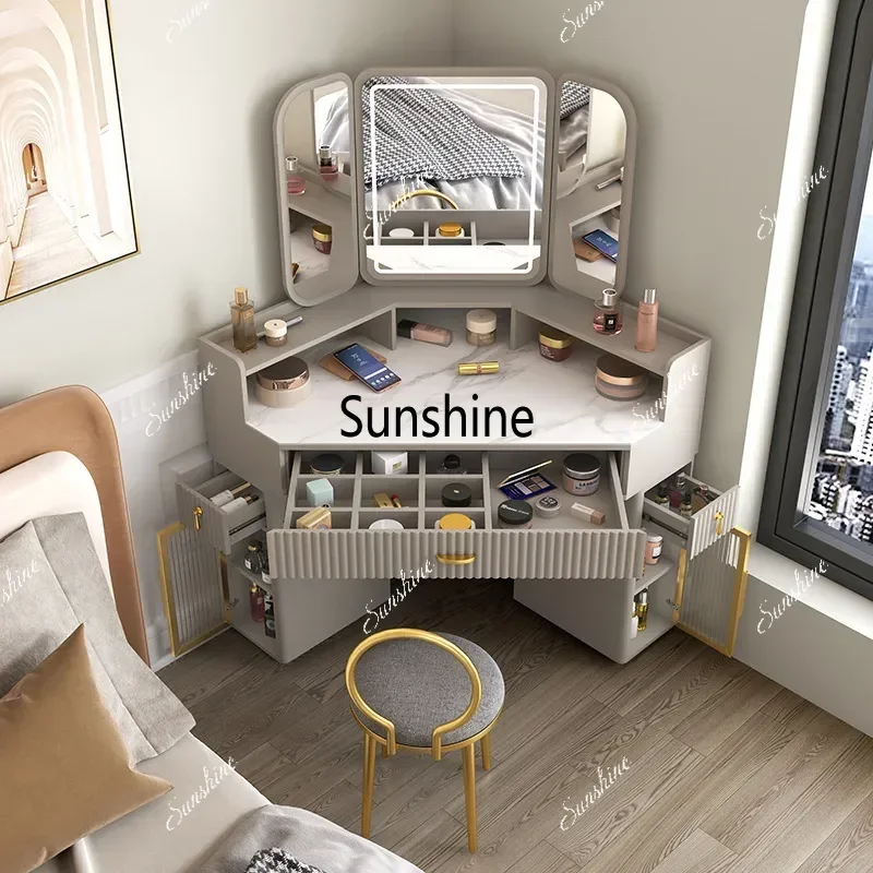 Luxury Solid Wood Dressing Table Corner Modern Triangle Storage Combination Locker Household Makeup Tables Bedroom Furniture
