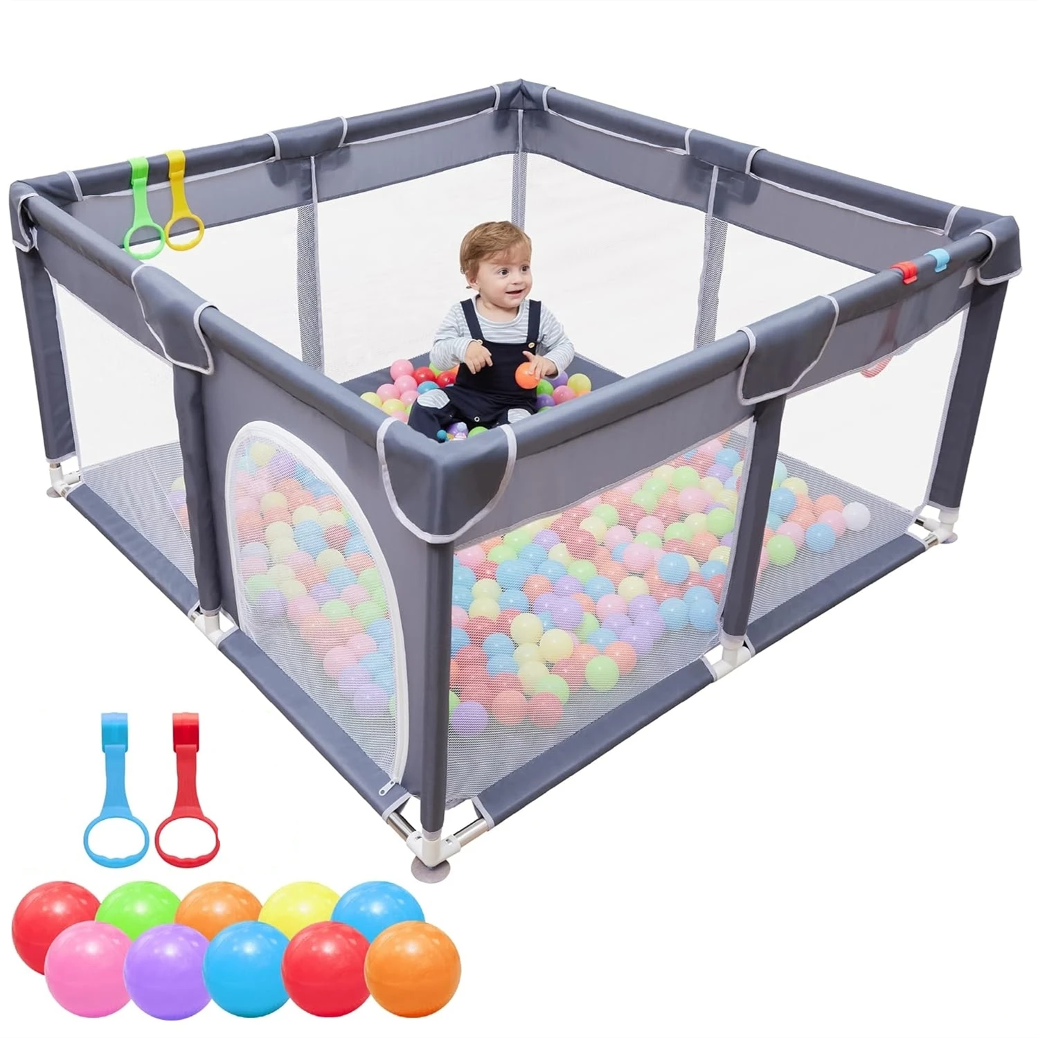 Parque infantil para niños pequeños, patio de juegos para apartamento, valla de juego de actividades para bebés, parque infantil con anillo de tracción, barrera, juego de caja de bolas