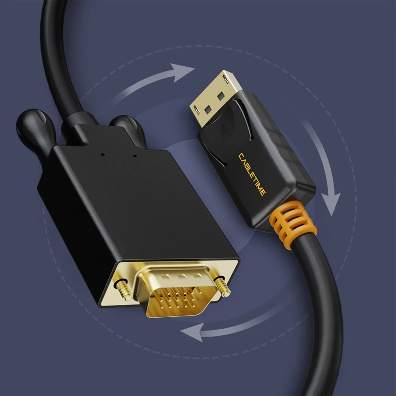CABLETIME DP Male to VGA Male DisplayPort to VGA Adapter Converter Cable for HP Dell Asus Lenovo PC Laptop DP to VGA Cable