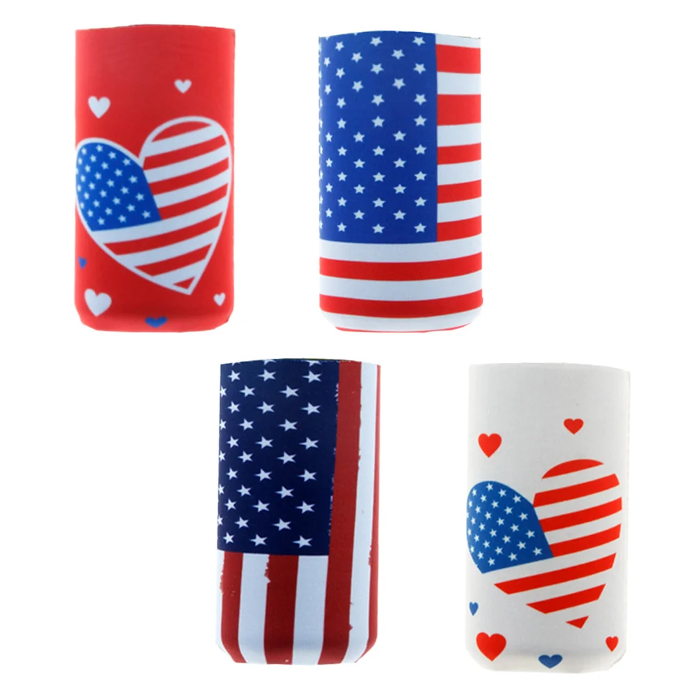 4 Pcs Cooler Independence Day Set Miss Bottle Beer Can Cover Neoprene Sleeve