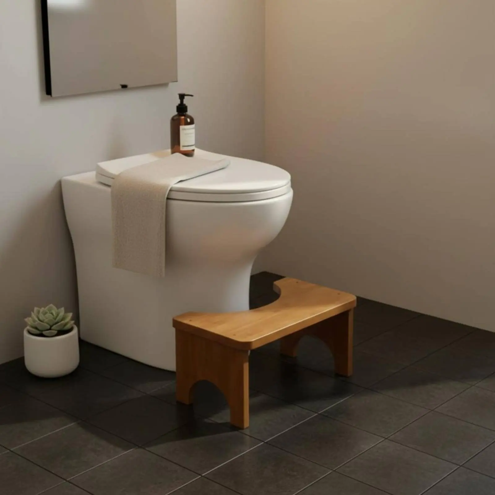 Bamboo Toilet Stool Moisture-Resistant Bathroom Poop Stool Toilet Footrest Strong Load-Bearing Space-Saving