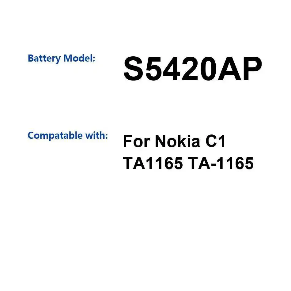 

S5420AP High Compatibility 2500Mah For Nokia C1 TA1165 TA-1165 Smart Phone Battery