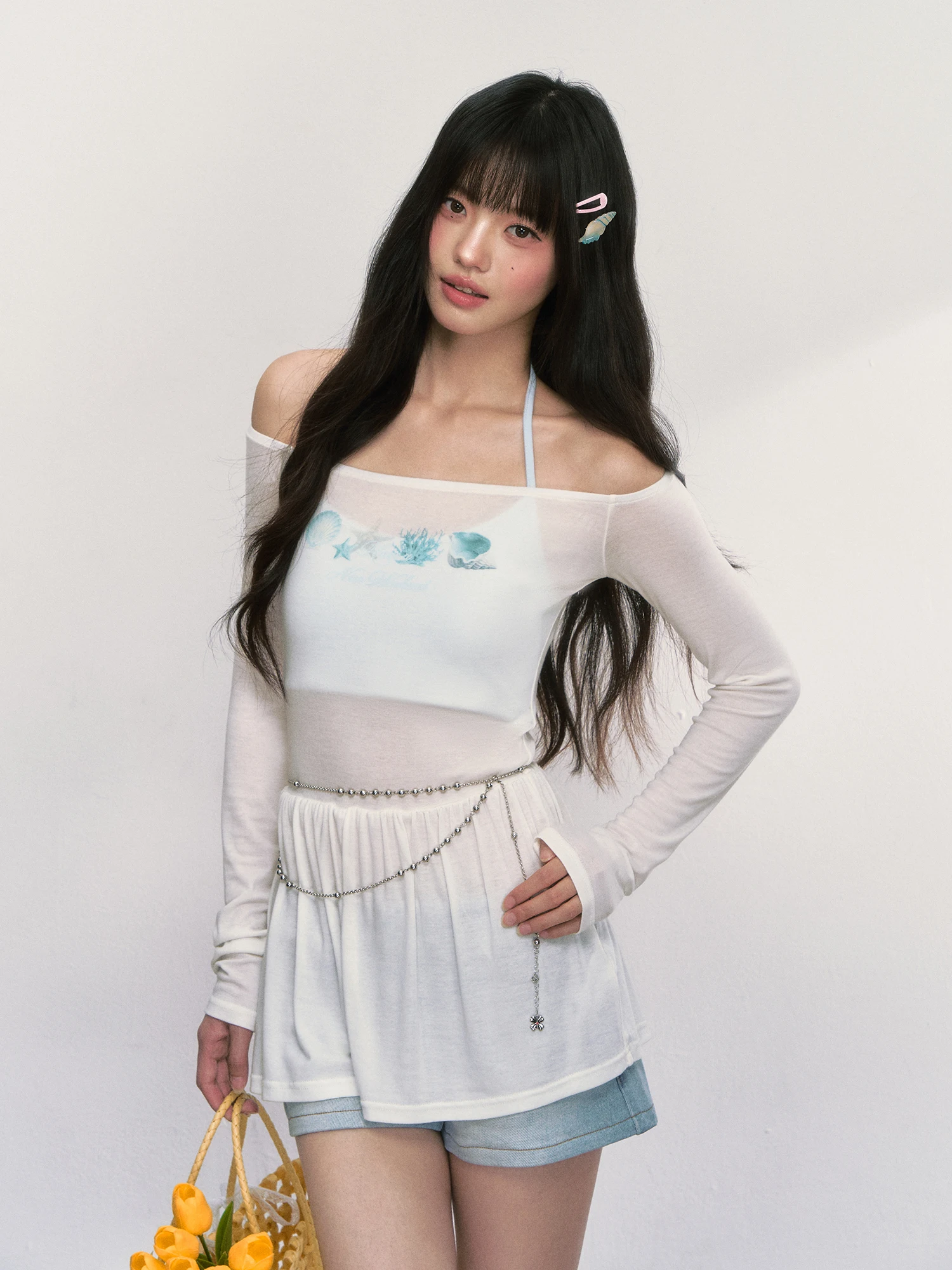 

Wedhub Design Sensual One oulder Cover up ter Two Piece Set Women Summer New Sle oulder Bared Thin Sunscreen Top