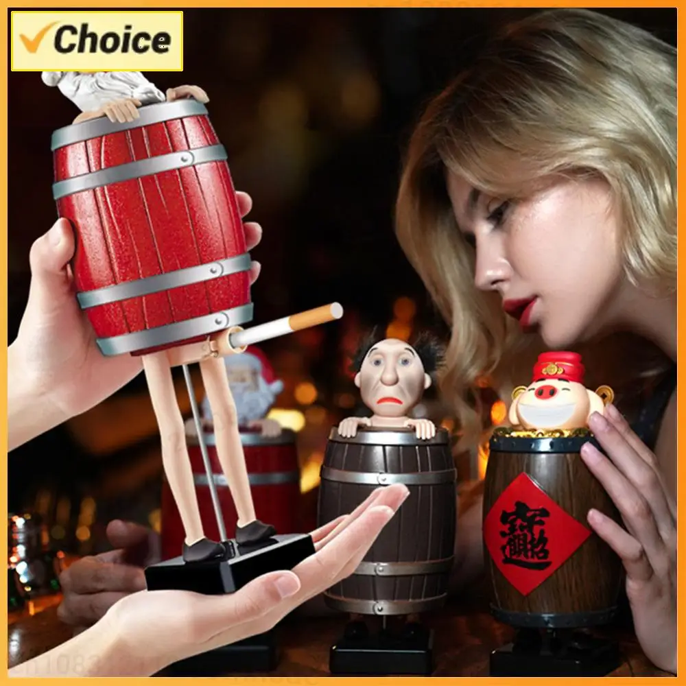 1-4PCS Cigarette Box Funny Cigarette Holder Spoof Box Strange Uncle Santa Claus Wooden Barrel Box Figurines Christmas Decoration