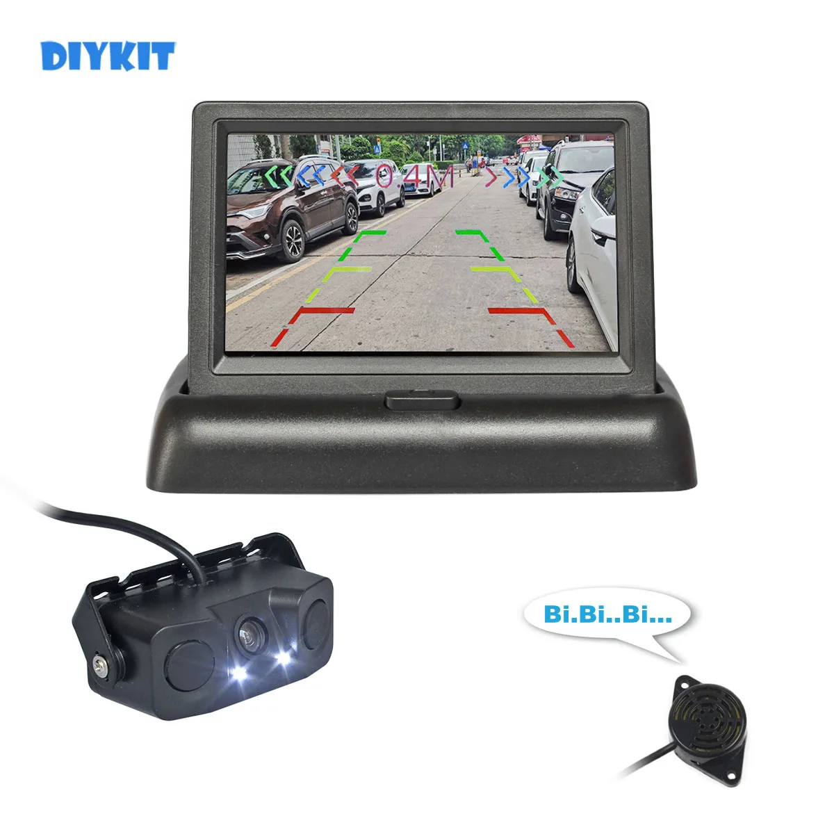 DIYKIT 4.3inch Car Reversing Camera Kit Back Up Car Monitor LCD Display Parking Radar Sensor 2 in 1 Car Camera Parking System