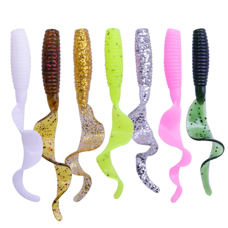 5PCS Curly Worms Soft Bait 55mm 2g Jig Wobblers Fishing Lure Shrimp Smell Silicone Artificial Baits Carp Bass Lures Pesca Tackle