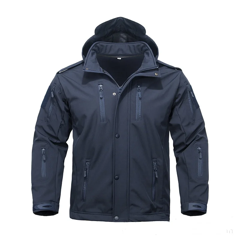 2.0 Reißverschluss-Tasche Wasserdichte Softshell Taktische Jacke Herren Winter Winddichte Warme Kapuzenjacke Outdoor Wandern Sport Fleecejacken