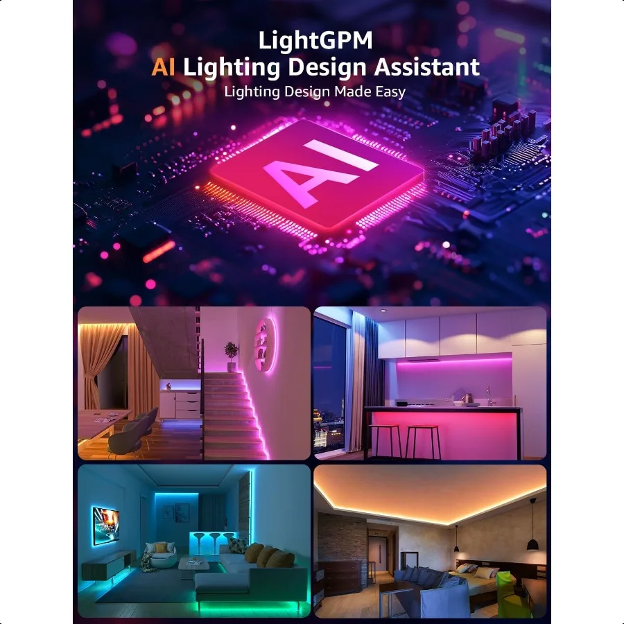 Strisce LED intelligenti SE1 AI Strisce luminose che cambiano colore RGB da 16,4 piedi con controllo APP Illuminazione generazione AI Sincronizzazione musicale 2,4 GHz W