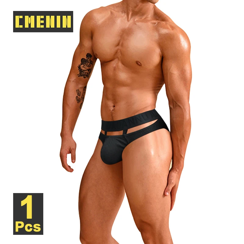 CMENIN-bañador de algodón para hombre, calzoncillos sexys con recorte de doble rayas, Slip deportivo, bragas de Fitness