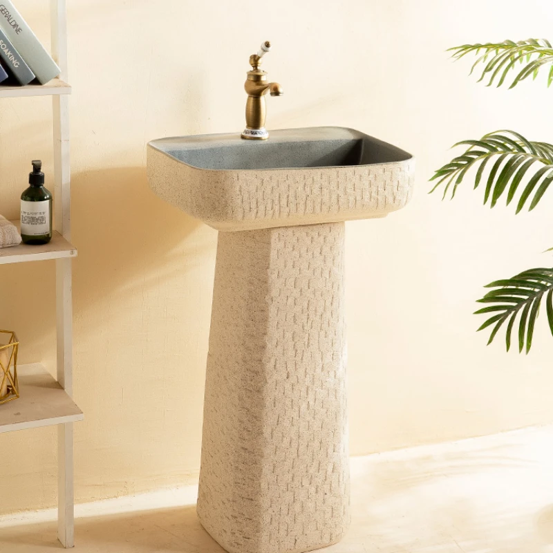 

Retro Outdoor Wash Basin Square Integrated Column Terrace Courtyard Villa Garden Wash Basin Column