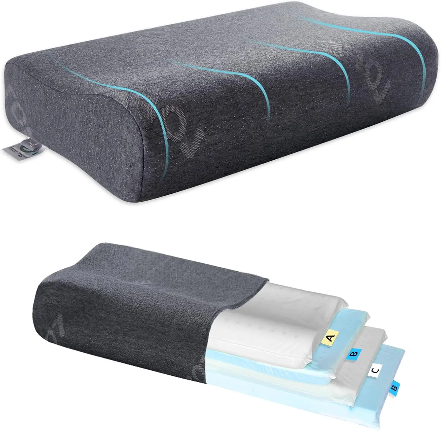 

Adjustable Contour Pillow with Softer Neck Support - 4 Layers for Side, Back & Stomach Sleepers