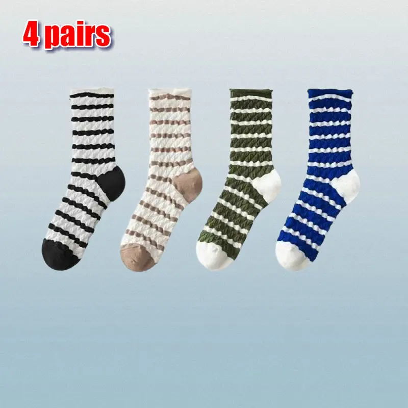 Chaussettes mi-tube pour femmes, chaussettes longues rayées coréennes décontractées, style collège polyvalent, pys, nouvelle mode, 2024 paires, 4/8